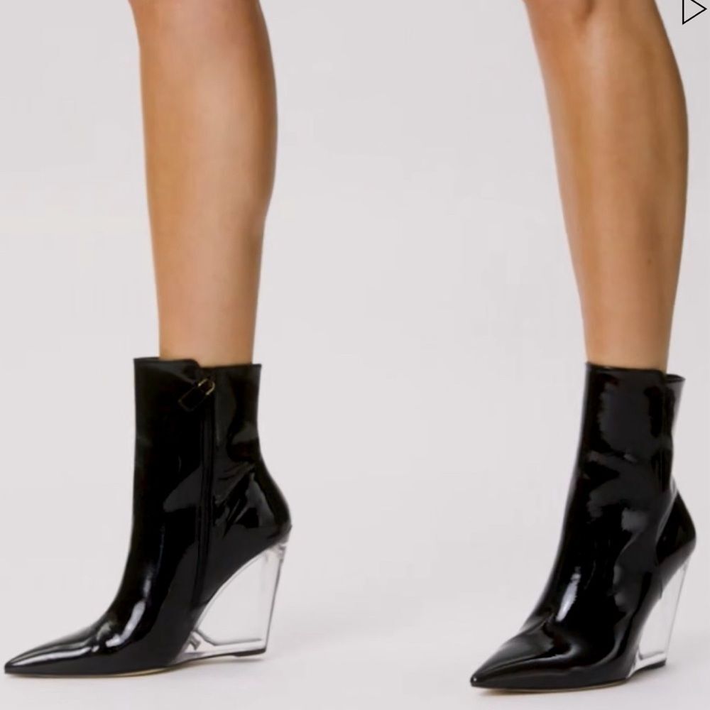 Stuart Weitzman Lucite 100 Wedge Heel Boots in Black, New, Size 7.5